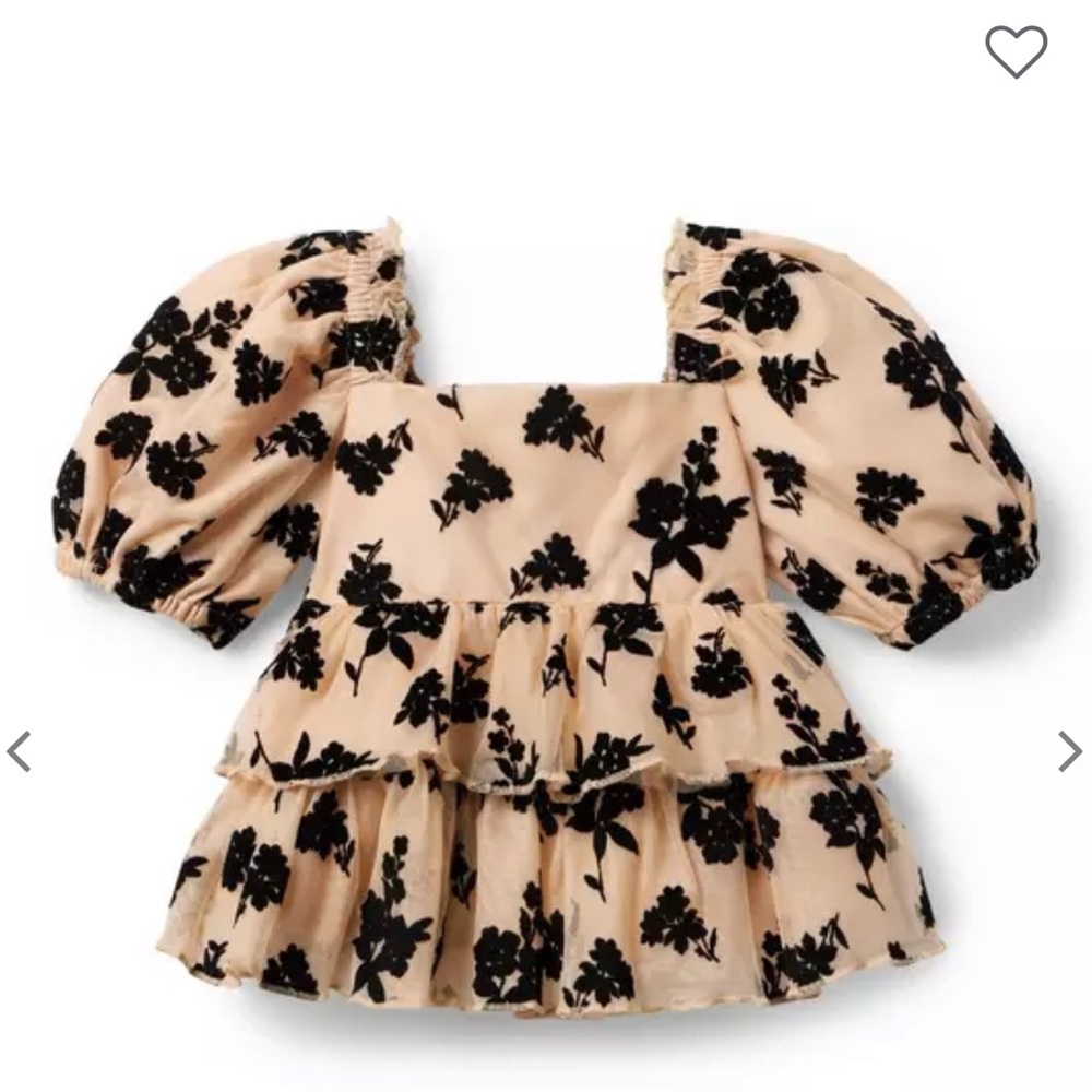 Janie and Jack Black Floral Puff Sleeve Blouse